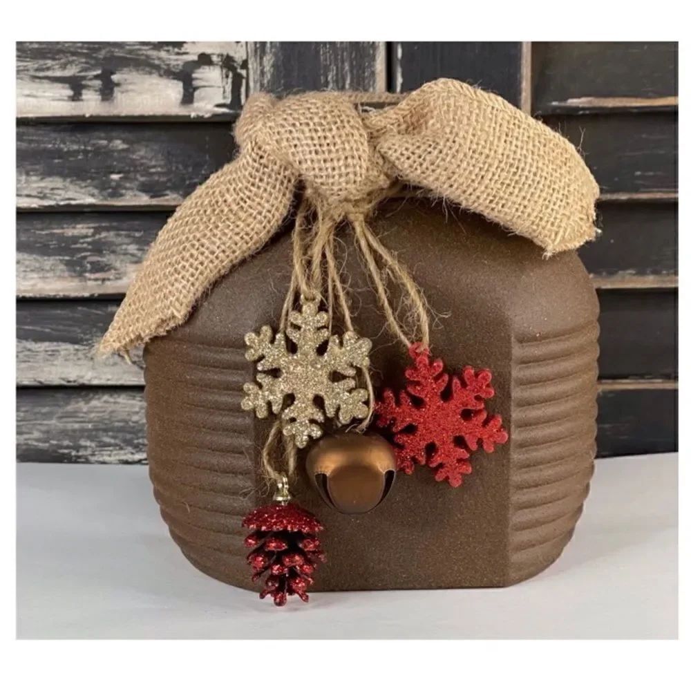 Hand-Painted Large Antique Honey Jar, Glass, Brown Textured, Burlap, Chr…